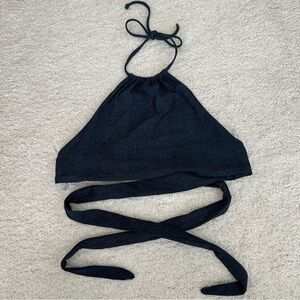 L*SPACE Denim Look Halter Bikini Top